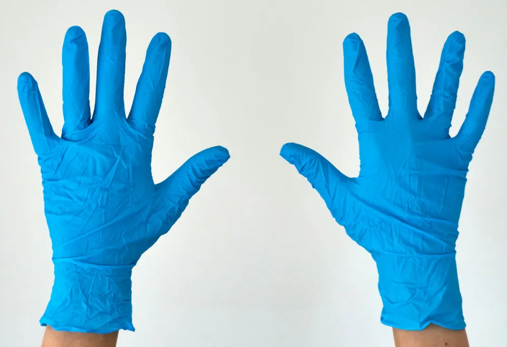 Pair of blue nitrile gloves